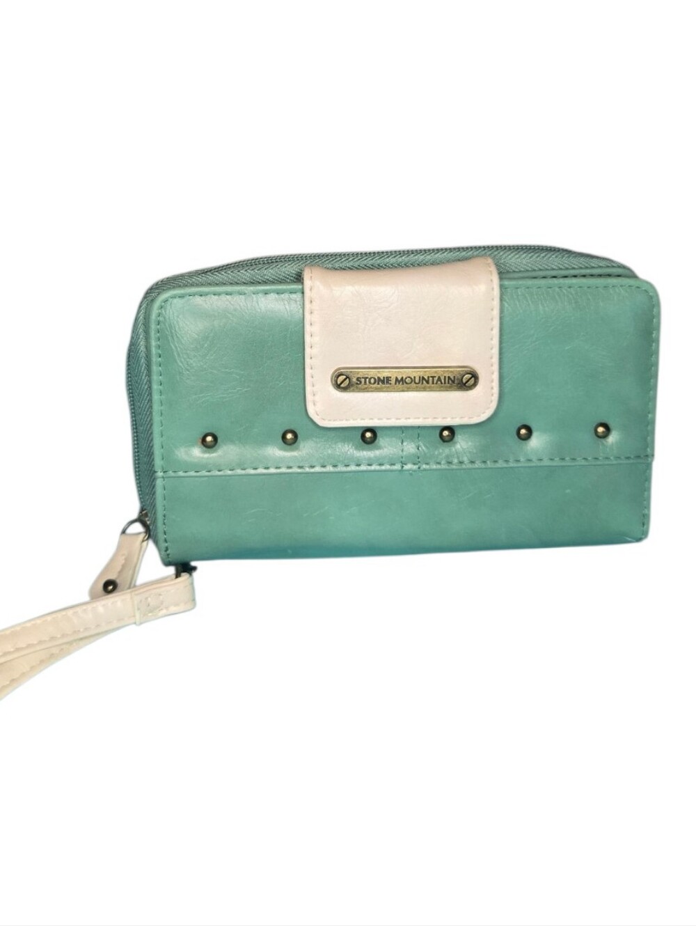 Stone Mountain Accessories Teal and Cream Wristlet Wallet with Stud Accents